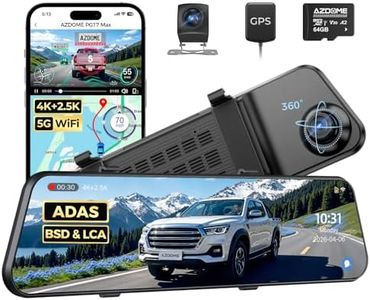 AZDOME 4K+2.5K Mirror Dash Cam with AR effects, ADAS, BSD & LCA Rear View Mirror Camera, 12" Rearview Mirror Camera, 5.8GHz WiFi, Voice Control, GPS, backup camera mirror Includes 64GB Card (PG17 Max)