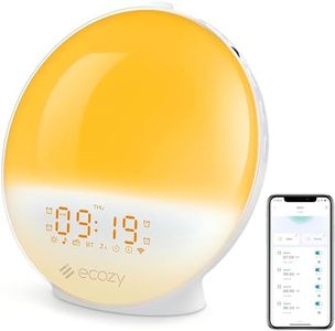 ecozy Sunrise Alarm Clock, White Noise Machine, Sunrise/Sunset Simulation, App&Voice of Alexa Control, 4 Alarms&Snooze, 17 Color Lights 22 Sleep Sounds, Bluetooth Wake Up Light for Heavy Sleeper/Kid