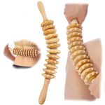 Curved Wooden Massage Roller Stick for Whole Body Pain Relief, Curved Wooden Massage Stick Trigger Points for Waist and Thighs for Weight Loss, Lymphatic Cellulite Fascia for Release Sore Muscle Manual Back Massage Stick Roller 16.3inch (L)