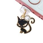 ELISE & FONDA CP234 USB Charging Port Anti Dust Plug Cat Kitten Pendant Phone Charm for iPhone 11/ XS MAX/XR/X/8 Plus/7/6S/8/SE iPad iPod ( Black ), 1.8 cm (H) x 2.1 cm (W) x 0.2 cm (D), Zinc, Rhinestone