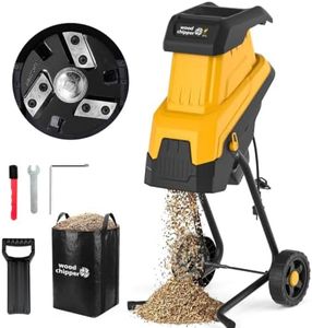 Feeoc 15-Amp 3-Blade Electric Wood Chipper Shredder, Effortlessly Shred 1.8" Branches with 30% Faster Mulching & 1.5mm Fine Chips, 45L Collection Bag for Yard Waste, Twigs, Leaves & Composting