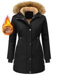 UMIPUBO Womens Coats Winter Warm Parka Coat Fleece Lined Hooded Jacket Thick Long Sleeve Overcoats Windproof Zip Up Trench Coats Outerwear with Pockets for Ladies (Black, M)