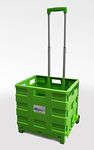 NEW HEAVY DUTY EXTRA LARGE FOLDING BOOT CART CRATE BOX TROLLEY 35KG CAPACITY FOLDS FLAT GREEN FOR TEACHERS SCHOOL COLLEGE BOOKS FOLDERS