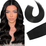 Tape in Brazilian Human Hair Extensions 100% Remy Human Hair Glue in Extensions Balayage Seamless Silky Straight Skin Weft Hair(16Inch #1B Natural Black 20pcs 30g)
