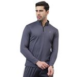 ATICX Men’s Slim Fit Polyester Full Sleeve T Shirt - Compression Tight Top Base Layer with Zip for Gym, Cycling, Running (Cloud Grey_XL)