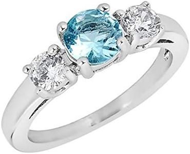 Fantasy Forge Jewelry March Birthstone Ring Womens Blue Cubic Zirconia Stainless Steel Band Size 7