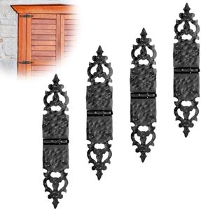 4 Pack 8 Inch Black Wrought Iron Hinges - Decorative Wrought Iron Door Hinges – Rustic Iron Hinges for Farmhouse Shutters, Chests, Barn Doors, Shutter and Gates – The Castile Series