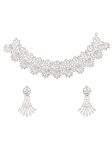 Yellow Chimes American Diamond Jewellery Set for Women Rhodium Plated Bridal Wedding White AD Jewellery Necklace Set for Women and Girls