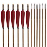 Huntingdoor 6Pcs Archery Handmade Bamboo Arrows Traditional Wooden Arrows Turkey Feather Hunting Arrows for Archery Recurve Bow Longbow Horsebow Hunting Target Practice Gift