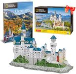 CubicFun 3D Puzzles for Adults and Kids with National Geographic Booklet Germany Neuschwanstein Castle Architecture Model Building Kits, Souvenir and Birthday Gifts for Women and Men 121 Pieces