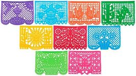 Paper Full of Wishes Festival Mexicano Large Plastic Papel Picado Banner, 9 Multi-Colored Panels 15 feet Long