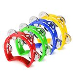 Flexzion Half Circle Tambourine for Kids and Adults Hand Held Percussion Instrument Set Plastic Mini Tambourines Half Moon D-Shaped Kids Musical Instruments, Non Professional Tambourine, 4 Pack