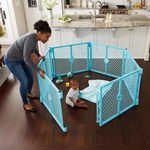 Toddleroo by North States Superyard Indoor-Outdoor Play Yard: Safe Play Area Anywhere - Folds Up with Carrying Strap for Easy Travel. Freestanding. 18.5 Sq.'. Enclosure (26" Tall, Aqua Blue, 6-Panel)