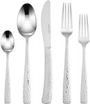 Joseph Sedgh Collection Italia “Erchie” 20 Piece Premium Flatware Serving Set, Service for 4, Double Mirror Polished 3mm 18/10 Stainless Steel with Modern Hammered Design