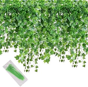 MerryNine 24 Pack 168Ft /24m Artificial Ivy, Garland Fake Vines Leaves Hanging Vine Plants, Greenery Decor for Home Kitchen Garden Office Wedding Wall Trellis Fence Party Decoration (Ivy Leaf)