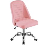 Yaheetech Mid Back Desk Chair Faux Leather Office Chair Modern Vanity Chair Armless Swivel Chairs w/Lumbar Support Pink