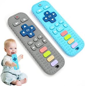 Dzpuhuojz Mordedor Refrigerante para Bebe 6-12 Meses, 2Pcs Juguetes Sensoriales, Regalo Sin Bpa (Azul grisáceo)