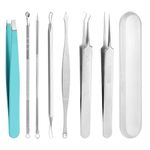 7pcs Pimple Popper Tool Kit, Blackhead Remover Ingrown Hair Tweezers Professional Stainless Steel Comedone Extractor Easy Removal Pimples Pore Extractor Acne Tools with Box for Face Nose