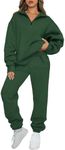 AUTOMET Women's Sweatsuits 2 Piece Outfits Long Sleeve Half Zip Pullover and Baggy Sweatpants with Pockets XmasGreen M