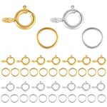 925 Sterling Silver Clasps for Jewellery Making, 40PCS Gold and Sliver Spring Clasps Open Jump Rings Gold Plated 5mm Round Clasps Connectors, Clasps for Necklace Bracelet Making