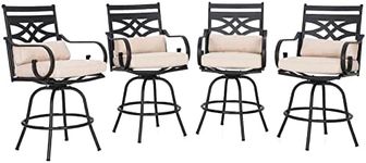 MFSTUDIO 4 PCS Patio Bar Stools, 360° Swivel Metal Counter Height Bar Chair with Seat & Back Support Cushion, All-Weather Resistant, Black