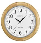 Bulova Wooden Atomic Analog Wall Clock, C5005 Atomic Time 3, Sets Automatically, Quartz Battery