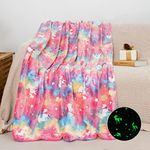 Glow in The Dark Blanket Unicorns Gifts for Girls,Luminous Unicorns Blanket Girls Boys Toys for 1 2 3 4 5 6 7 8 9 10 18 Year Old Girls Gifts,Soft Kids Blankets for Birthday 60 x 50in