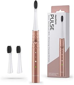 AquaSonic Pulse – Ultra Whitening Electric Toothbrush w Activated Charcoal Whitening Bristles – Sonic Rechargeable toothbrush – 3 Modes & Smart Timers – Lasts 45 days – Home & Travel Toothbrush