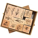 Floral Decorative Wood Rubber Stamps,ZMLSED 12pcs Vintage Nature Flower Leaves Wooden Stamps Multipurpose Pattern Mounted Stamps for Card Making DIY Arts Craft Planner Bullet Journal Scrapbooking