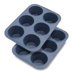 Vnray 2 Pack Silicone Muffin Baking Pan & Large Cupcake Tray 6 Cup - Nonstick Giant Cake Molds/Tin, Large Silicon Bakeware, BPA Free, Dishwasher & Microwave Safe (6 Cup Size, Grey)