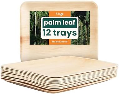 HAAGO 40 Rectangular Palm Leaf Trays 15x25cm - Eco-Friendly, Compostable & Disposable, Microwave & Freezer Safe for Outdoor Dining & Picnics (12" x 10" Rectangle, 12 Pack)