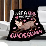 Opossum Blanket Just A Girl Who Loves Opossums Blanket Practical Gift for Women Girls Lightweight Soft Flannel Fleece Throw Blankets for Couch Bed Sofa Small-Kid (50"X40")