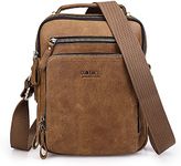 Contacts Cow Leather Men iPad Mini Tote Crossbody Messenger Bag (Light Brown)