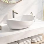 COGITIL Bathroom Sink, 22" Oval Vessel Bowl Sink Stone Resin Modern Artistic Design for Vanity Countertops Matte White with Pop Up Drain (Matte White)