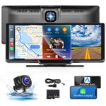 Wireless iOS Carplay and Android Auto, 9.3" HD IPS Touch Screen Portable Car Stereo Front Dash Cam, 2 Split Screen, Bluetooth, FM, 64G TF-Card, Backup Camera, Easy Install Car Screen