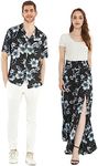 Matchable Couple Hawaiian Luau Shirt or Wide Legged Pants in Midnight Bloom, Men Midnight Bloom, Medium