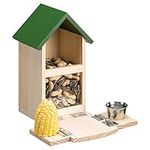 Navaris Wooden Squirrel Feeder - Pine Wood House For Garden - Nut Box Compartment And Water Bowl Platform to Feed Squirrels - Nuts Feeding Station