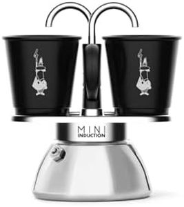 Bialetti Mini Express Induction 2-Cup Stovetop Espresso Maker with Cups, Silver/Black