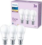 PHILIPS LED Frosted A60 Light Bulb 3 Pack [Warm White 2700K - B22 Bayonet Cap] 100W, Non Dimmable. for Home Indoor Lighting