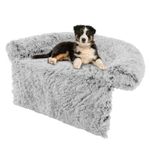 COSTWAY Plush Dog Sofa Bed, Calming Pet Sleep Couch with Anti-Slip Bottom, Washable Cover, Soft Neck Bolster, Fluffy Puppy Cats Bed Mat for Small Medium Large Dogs (M, Grey White)