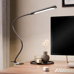 Orlian Desk Lamp Clip on LED Desk Lamp 3 Color Modes 14 Brightness Dimmable Table Lamp Metal Clip 360° Adjustable Gooseneck Portable Reading Lamp for Home Office College Dorm, Black