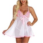 FunAloe V Neck Nightwear Satin Nightdress For Women Lace Chemise Mini Lingerie Bodysuit Lingerie Sexy Women'S Lingerie Sets Women'S Erotic Lingerie Sets Womens Sexy Lingerie Uk Erotic Lingerie Pink