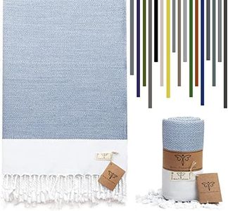 SMYRNA TURKISH COTTON Orientina Series Original Turkish Beach Towel | Prewashed, 37 x 71 Inches | Peshtemal and Turkish Bath Towel for SPA, Beach, Pool, Gym and Bathroom, Light Blue