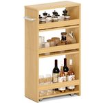 MARTY Rolling Storage Cart 7.9" W, 4-Tier Narrow Kitchen Cart on Wheels Laundry Room Organization with Handle Mobile Shelving Utility Cart Multi-Functional Trolley for Kitchen Bathroom (Maple)