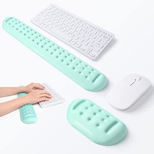 Univo Colors Turquoise Green Keyboard Wrist Support and Mouse Wrist Rest Set, Made of Memory Foam Soft Gel, Ergonomic Pad for Computer, Laptop, Mouse, Office, Gaming