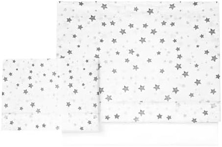 Various-Juego De Sábanas para Cuna 60 x 120 cm, Ropa de Cuna,100% Algodón Extrasuave Fafricado en Europeo-(Bajera+encimera+Funda Almohada) Estampado Estrella Gris/Blanco