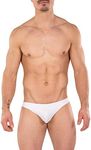 Gary Majdell Sport Mens Solid Matte Thong Swimsuit (White, Medium)