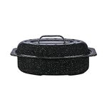 Granite Ware Oval Roaster 13 inch with Lid (Speckled Black) - Enamelware roasting pan. Home or on the Grill.