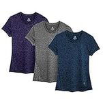 icyzone Women's Workout Running T-Shirt Activewear Yoga Gym Short Sleeve Tops Sports Shirts, 3-Pack (M, Royal Blue/Purple/Charcoal)