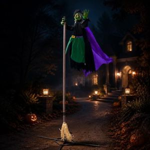 11.5 Ft Animated Hovering Witch Animatronics - Remote Control, Infrared Sensor Activated, Scary Outdoor Halloween Decorations for Garden, Yard, Party & Home (Ideal for Families and Horror Enthusiasts)